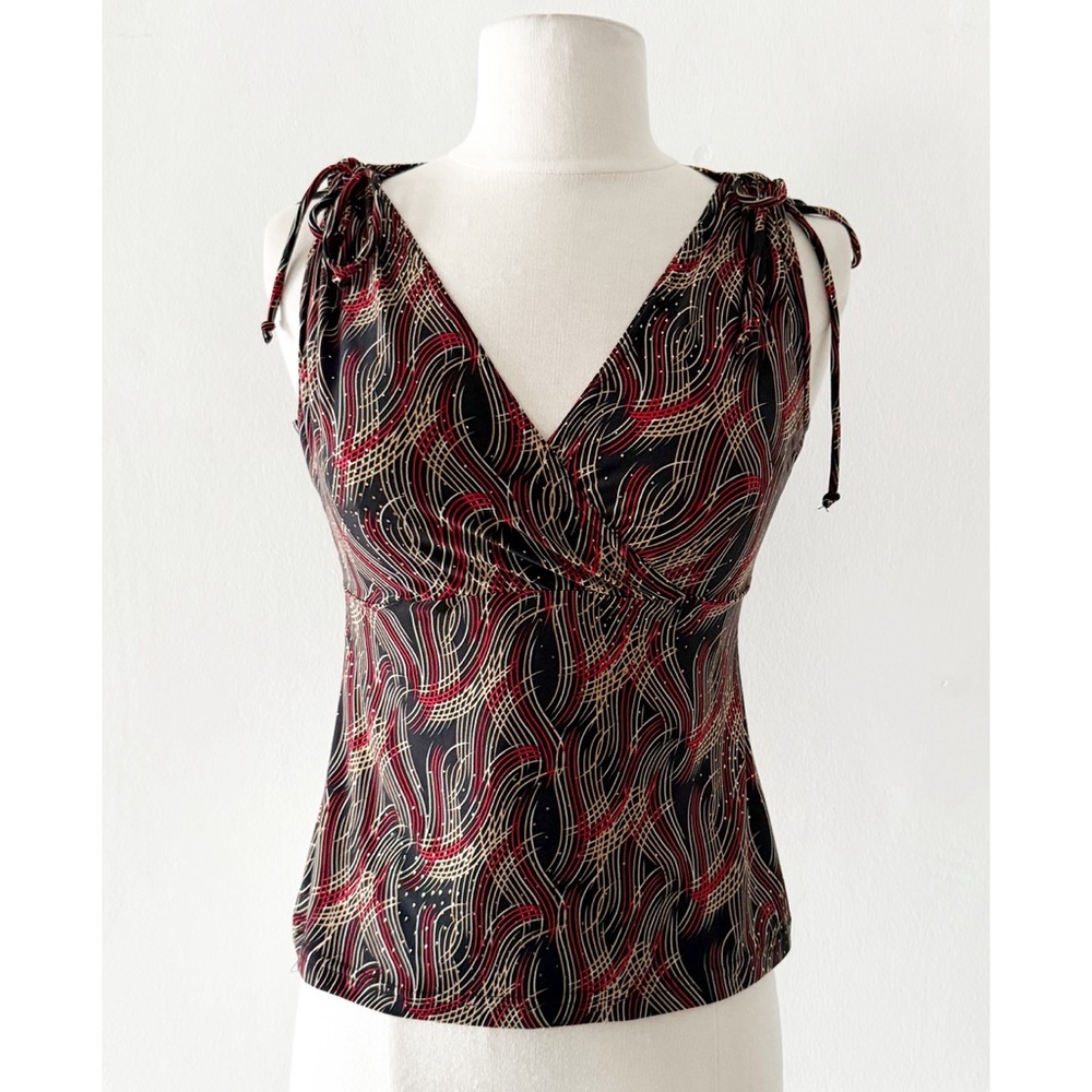 Vintage 90s Y2K A. Byer Red & Black Metallic Surplice Blouse Top Size Medium